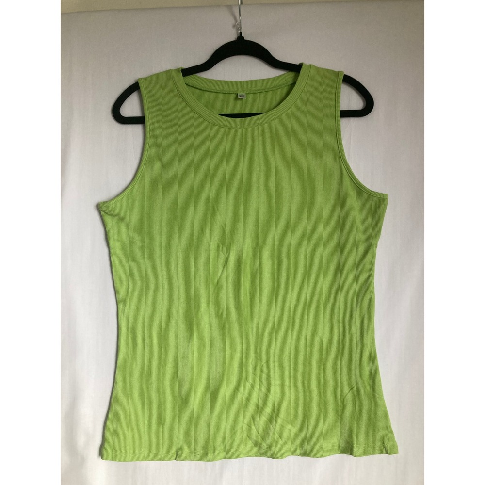 Lime Green Ribbed Knit Sleeveless Crew Neck Tank Top 2XL
